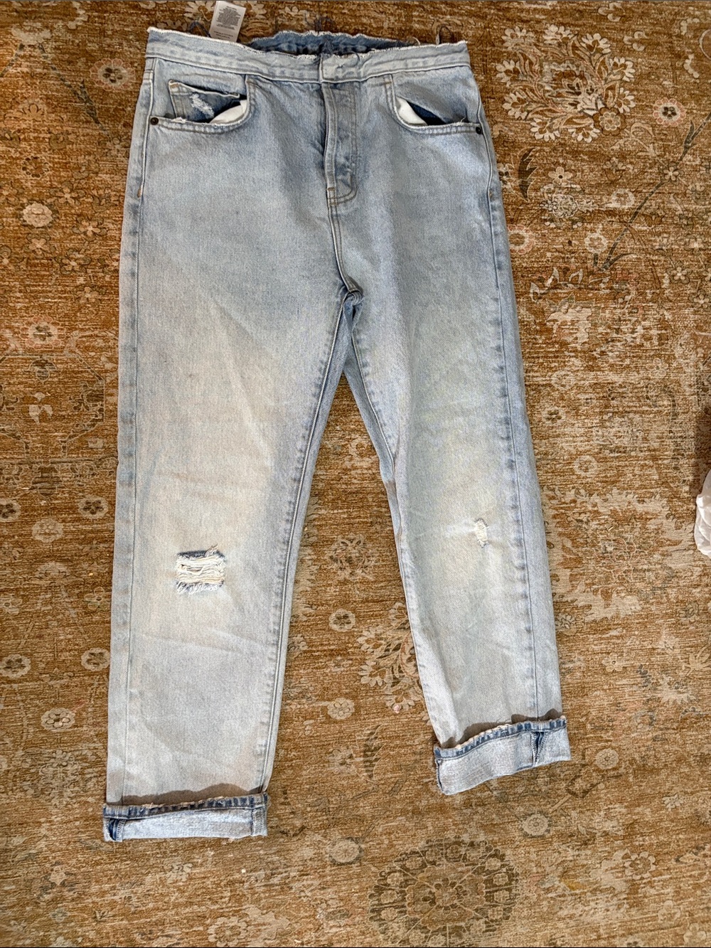 Current/Elliott Light Blue Boyfriend Distressed Jeans